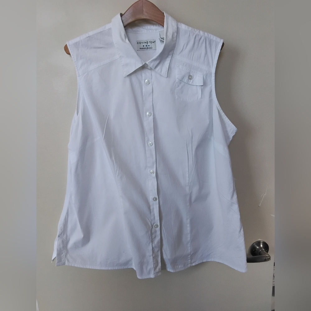 Covington White Sleeveless Button-Down Shirt